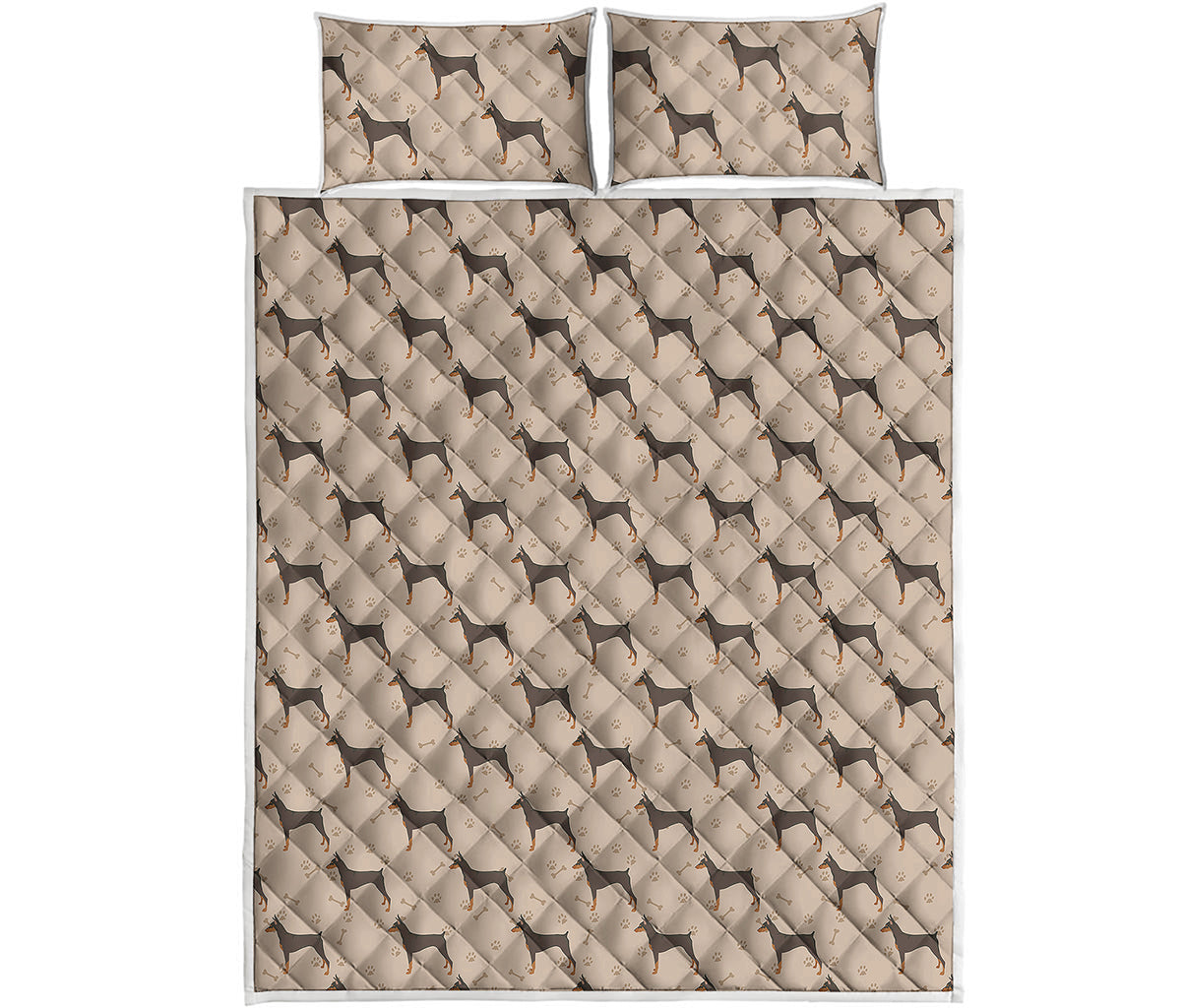 Doberman Pinscher Pattern Print Quilt Bed Set