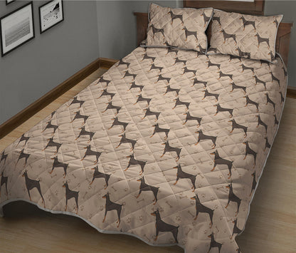 Doberman Pinscher Pattern Print Quilt Bed Set
