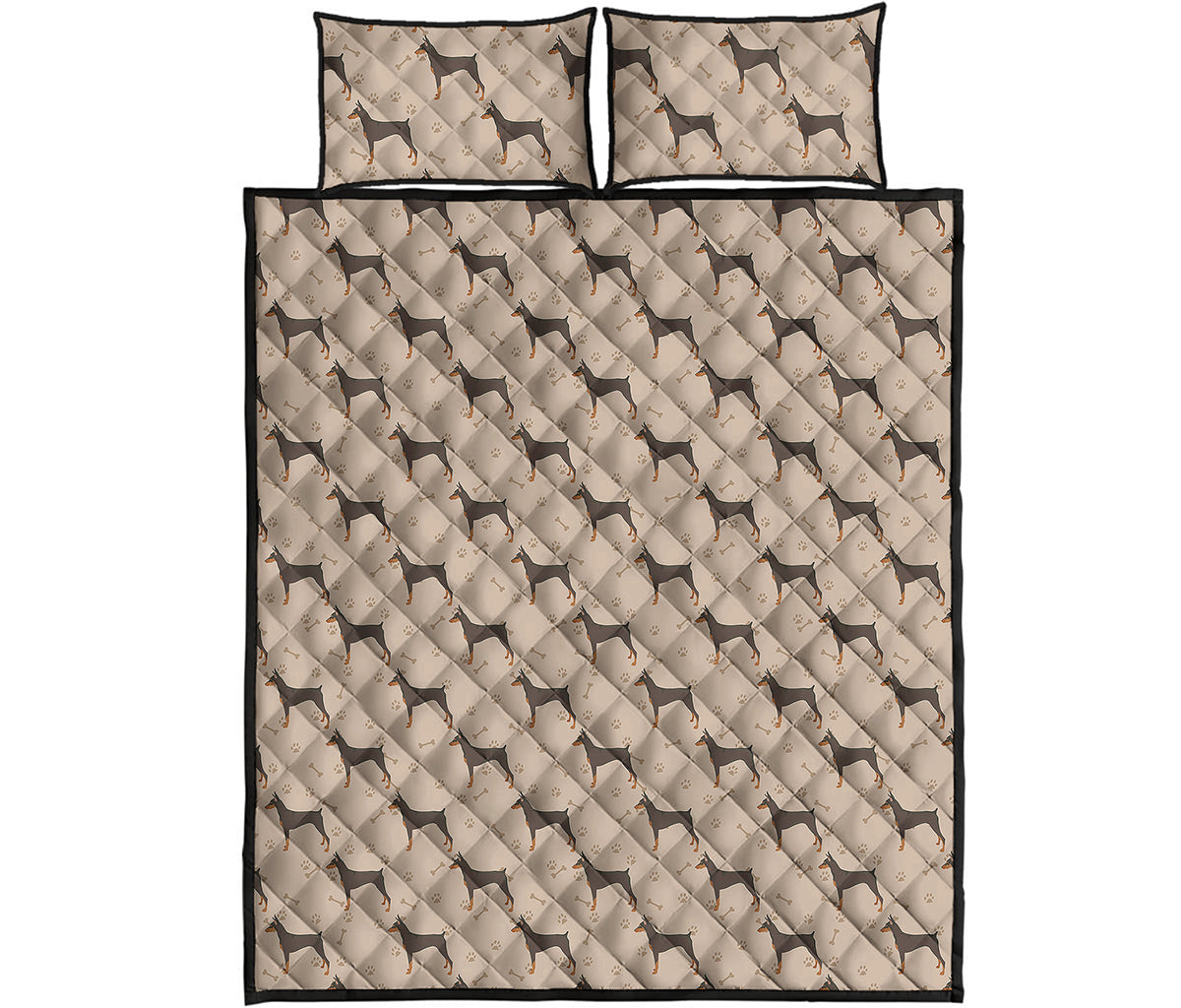 Doberman Pinscher Pattern Print Quilt Bed Set