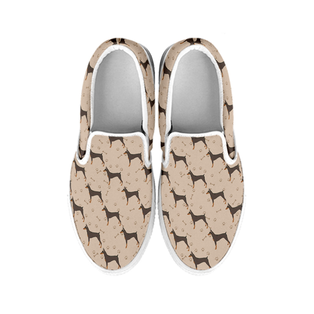 Doberman Pinscher Pattern Print White Slip On Shoes