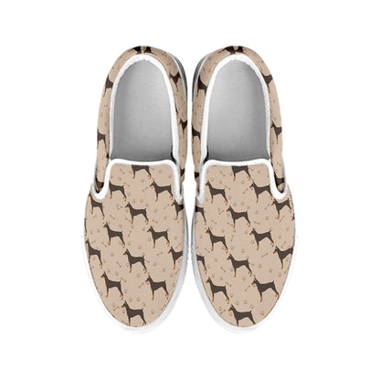 Doberman Pinscher Pattern Print White Slip On Shoes