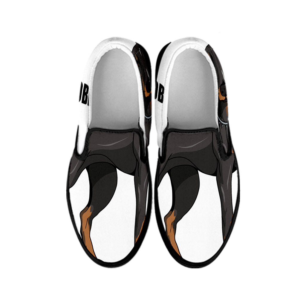 Doberman Pinscher Print Black Slip On Shoes