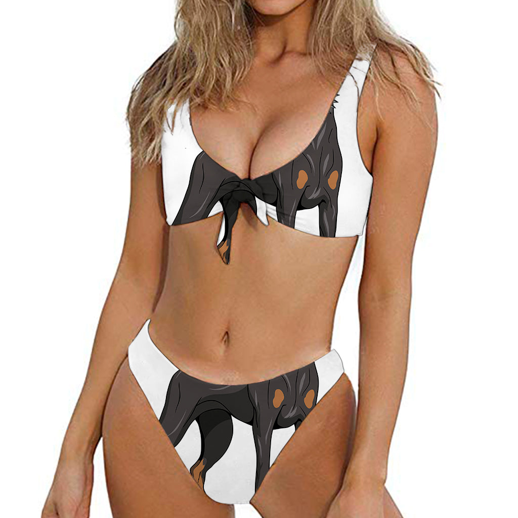 Doberman Pinscher Print Front Bow Tie Bikini