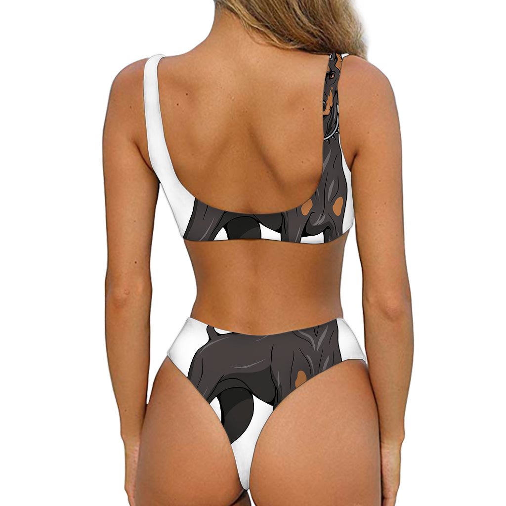Doberman Pinscher Print Front Bow Tie Bikini