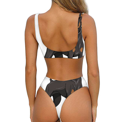 Doberman Pinscher Print Front Bow Tie Bikini