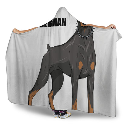 Doberman Pinscher Print Hooded Blanket