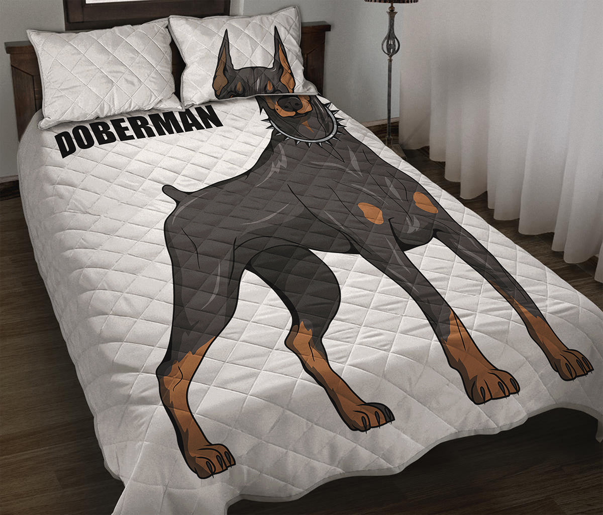 Doberman Pinscher Print Quilt Bed Set