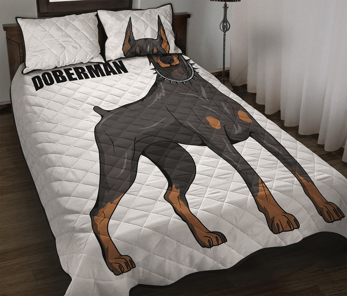 Doberman Pinscher Print Quilt Bed Set