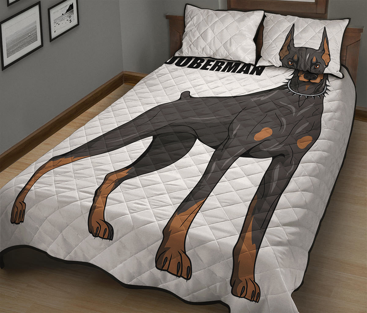 Doberman Pinscher Print Quilt Bed Set