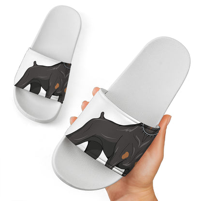 Doberman Pinscher Print White Slide Sandals