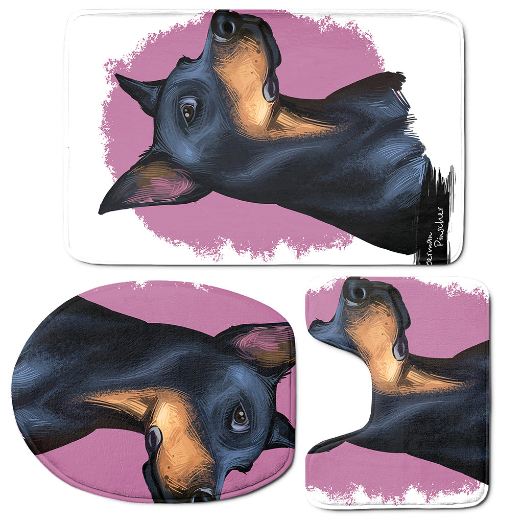 Dobermann Portrait Print 3 Piece Bath Mat Set