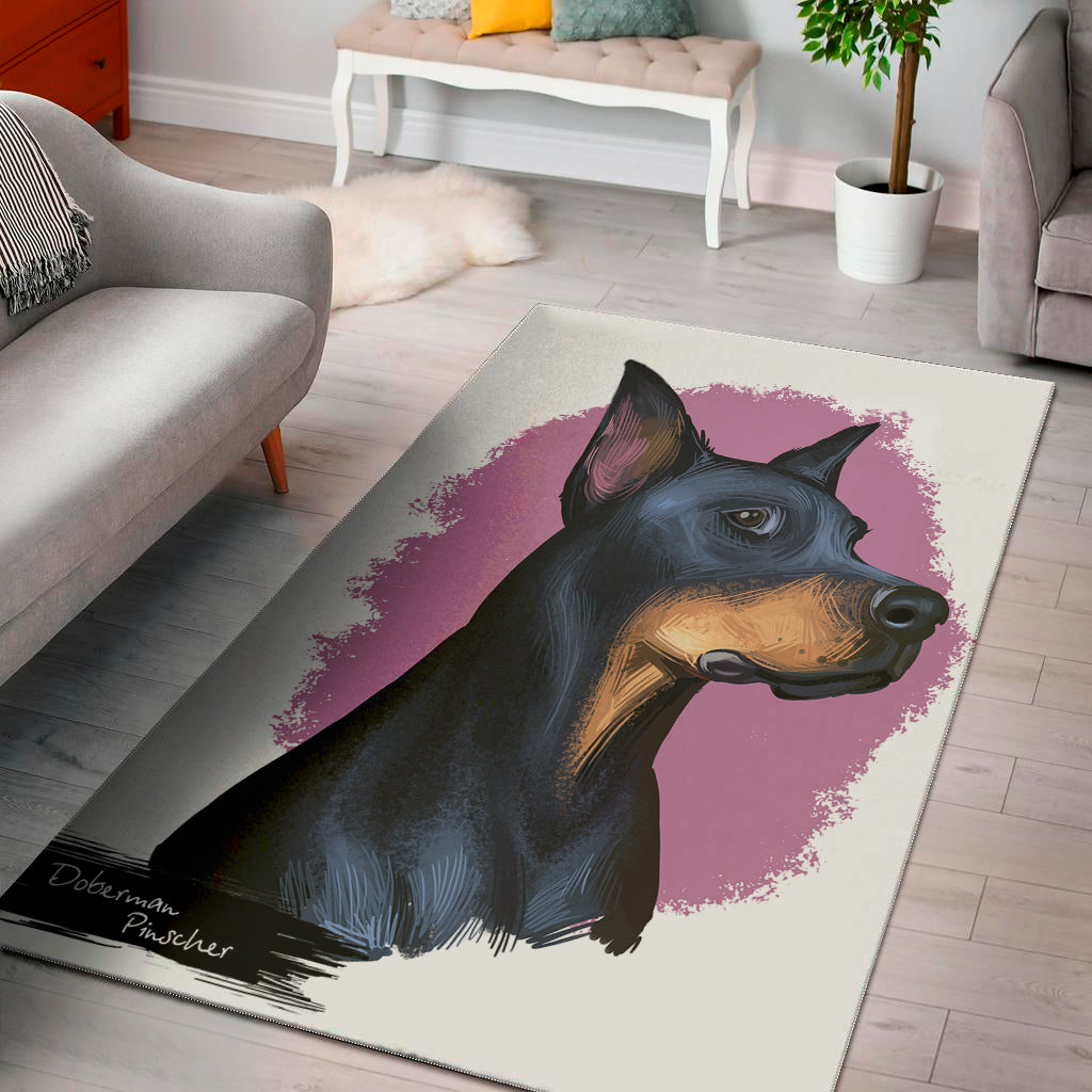 Dobermann Portrait Print Area Rug