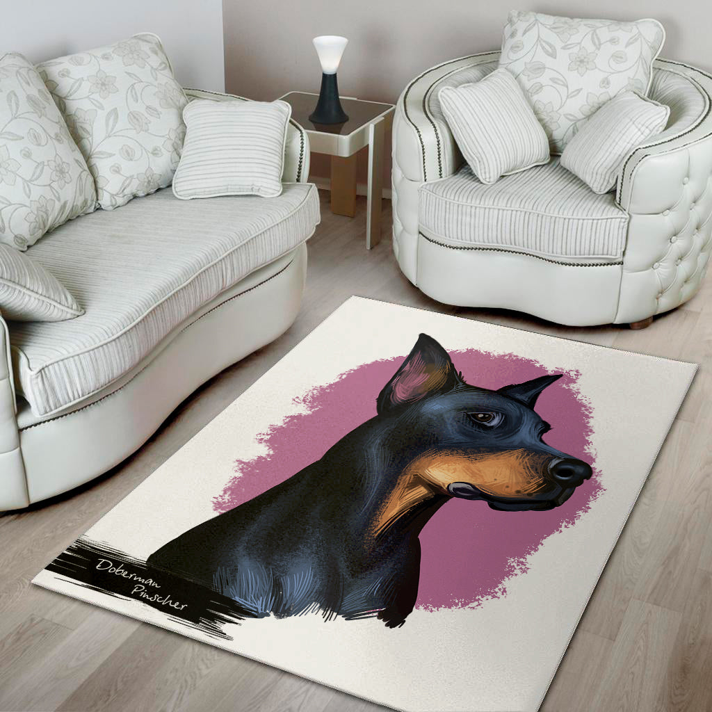 Dobermann Portrait Print Area Rug