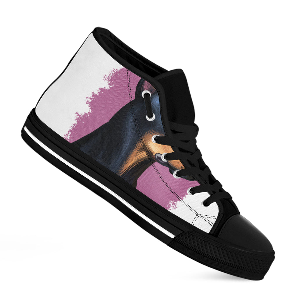 Dobermann Portrait Print Black High Top Shoes