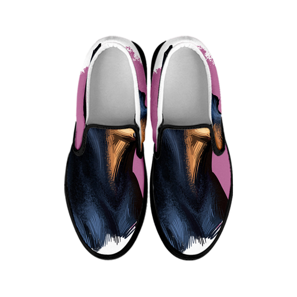 Dobermann Portrait Print Black Slip On Shoes