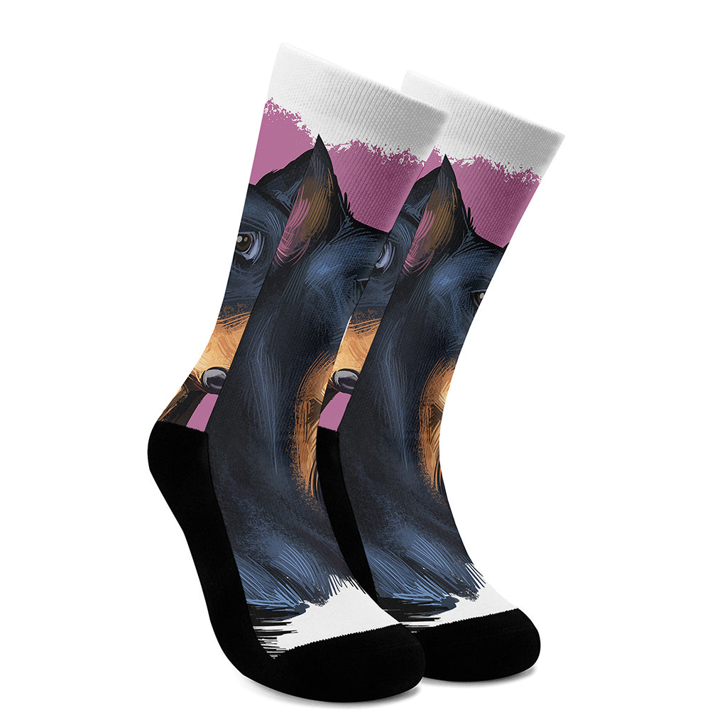 Dobermann Portrait Print Crew Socks