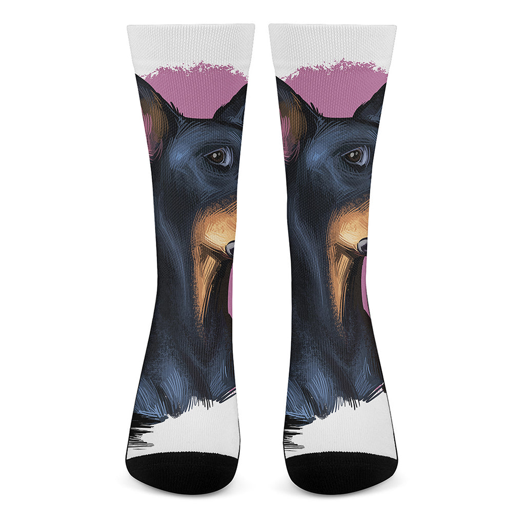 Dobermann Portrait Print Crew Socks