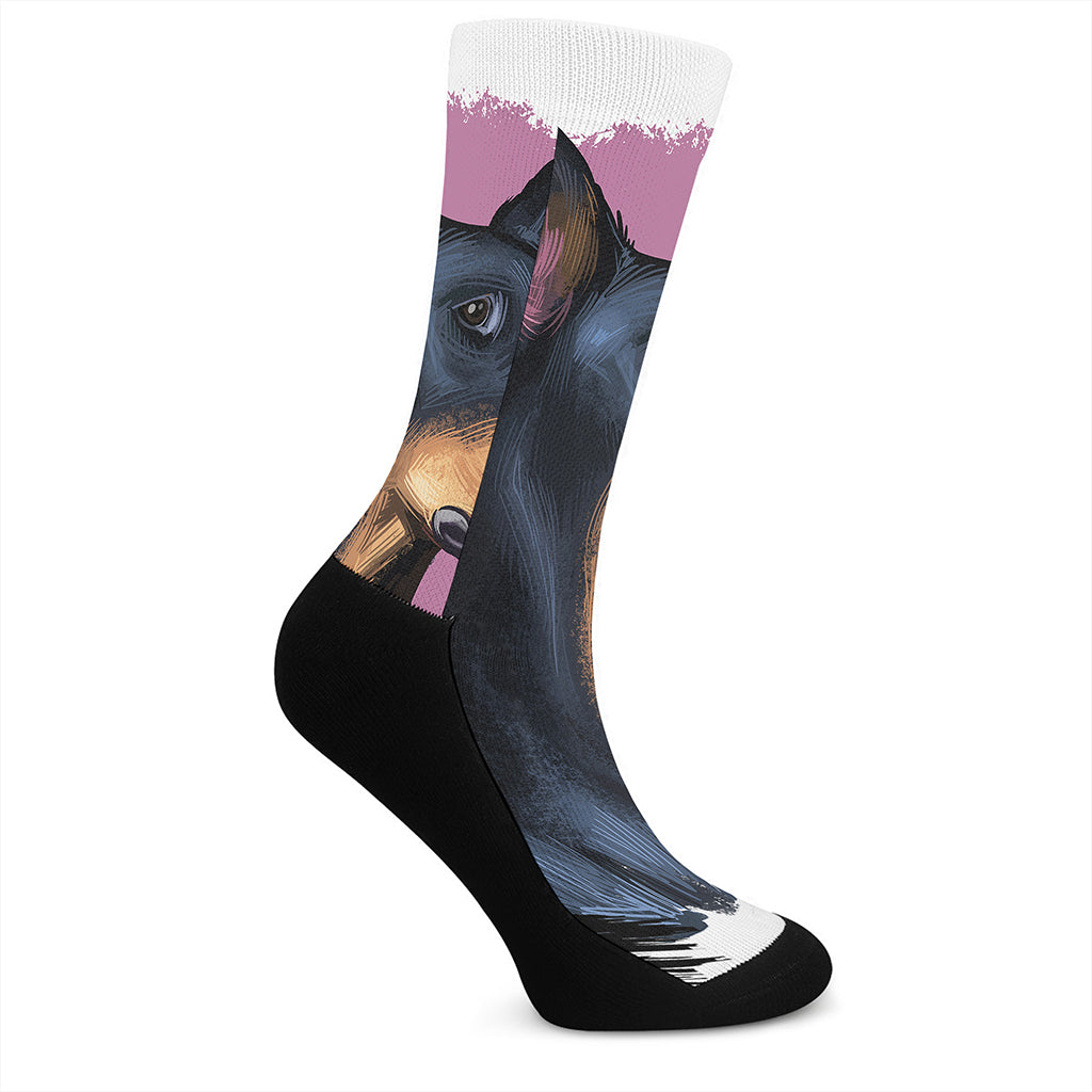 Dobermann Portrait Print Crew Socks