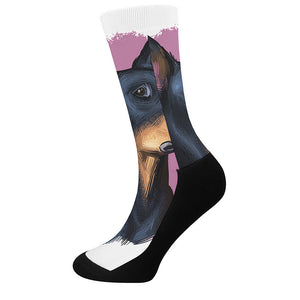 Dobermann Portrait Print Crew Socks