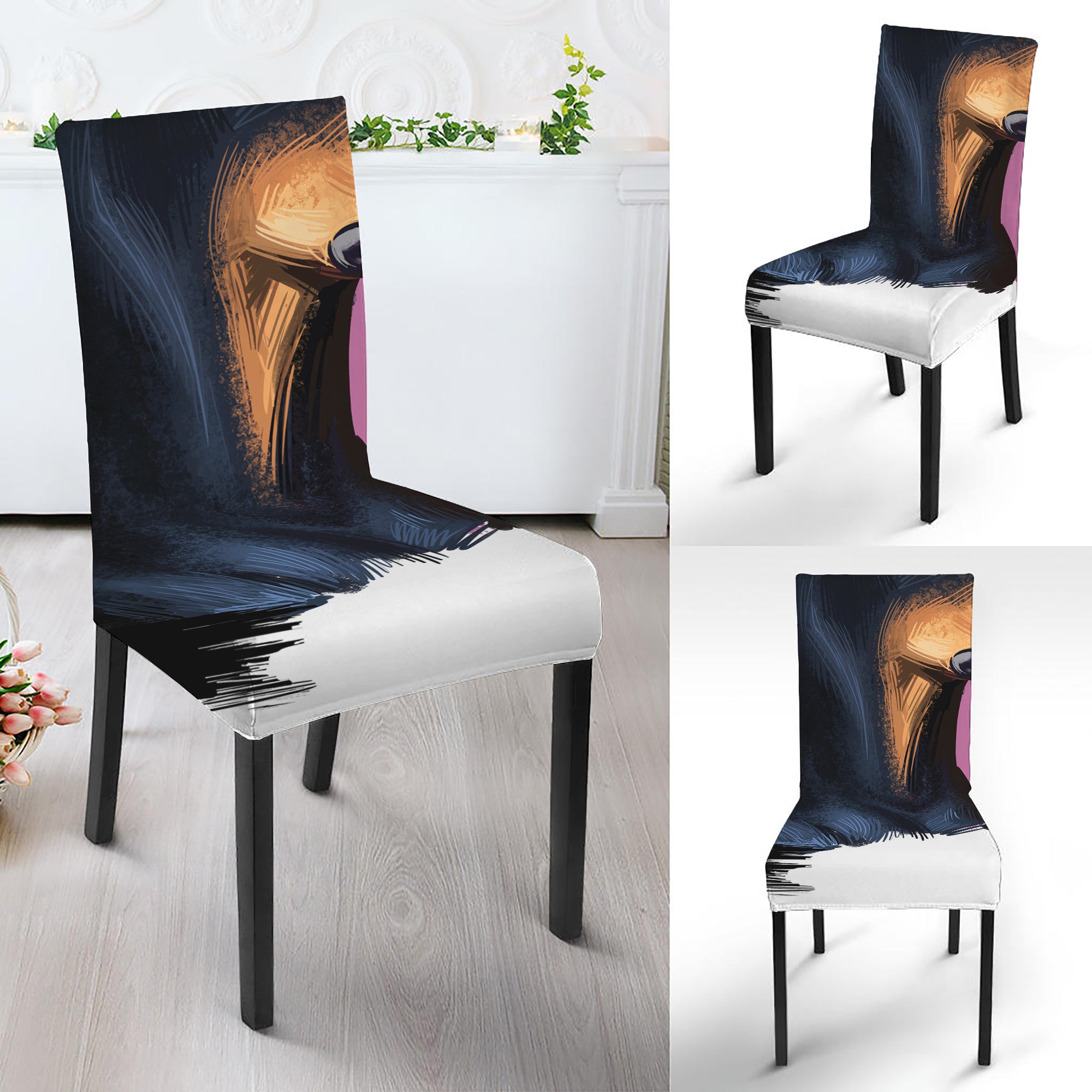 Dobermann Portrait Print Dining Chair Slipcover