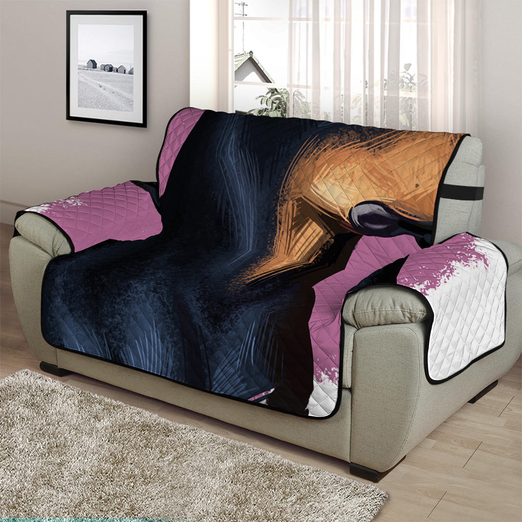 Dobermann Portrait Print Half Sofa Protector