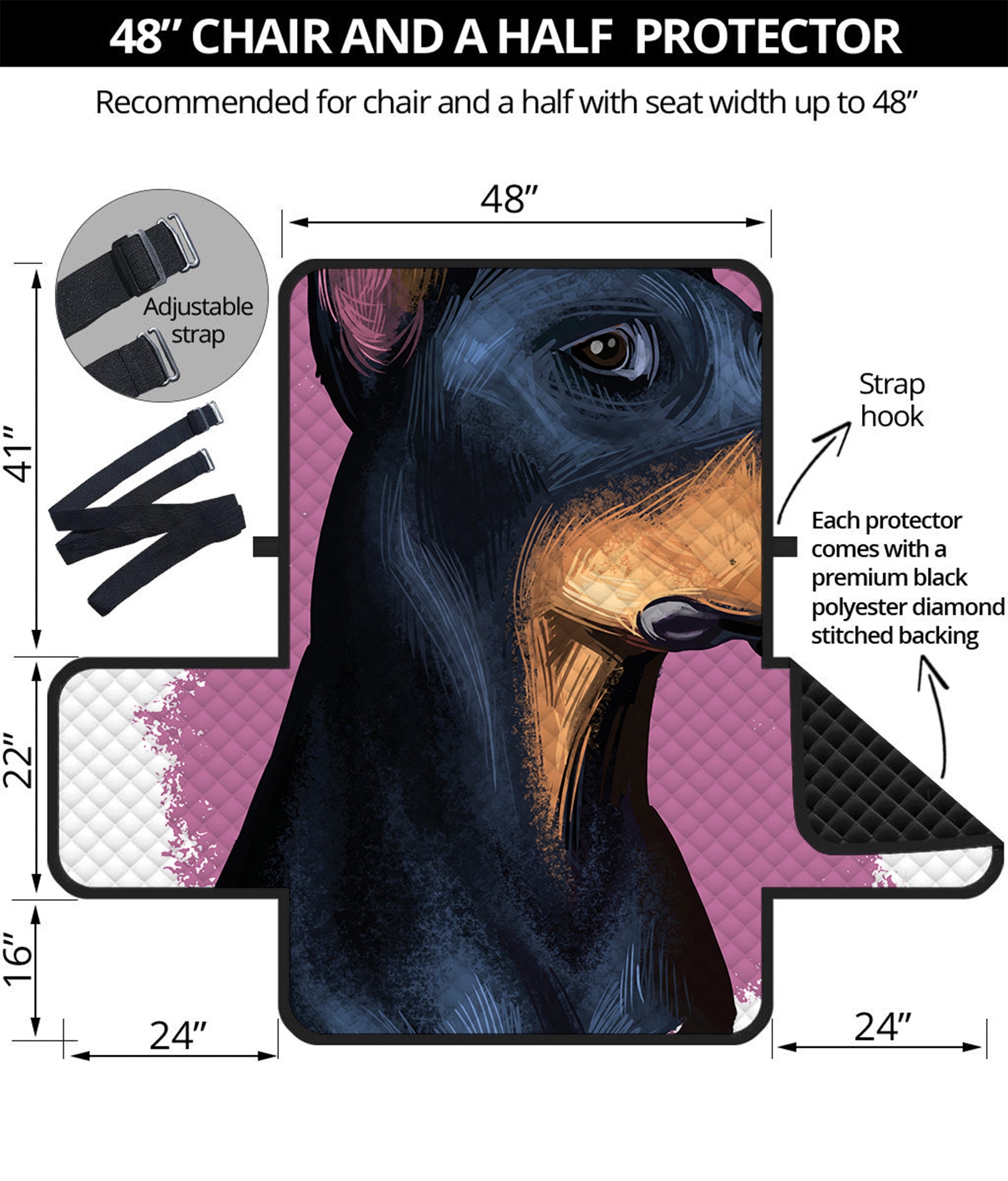 Dobermann Portrait Print Half Sofa Protector