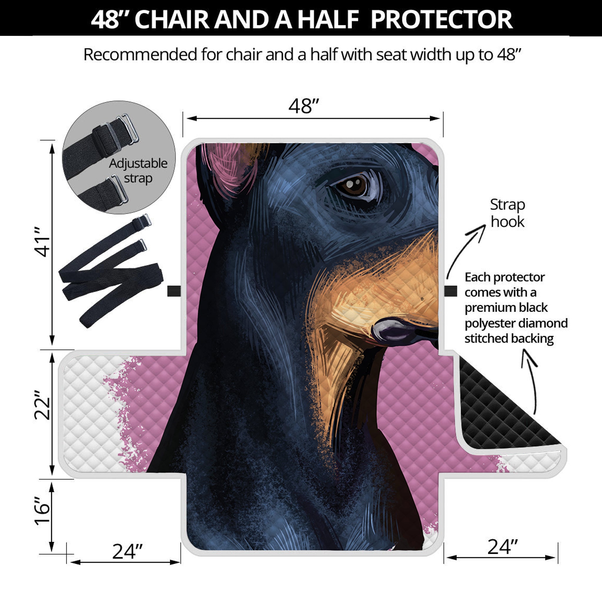 Dobermann Portrait Print Half Sofa Protector