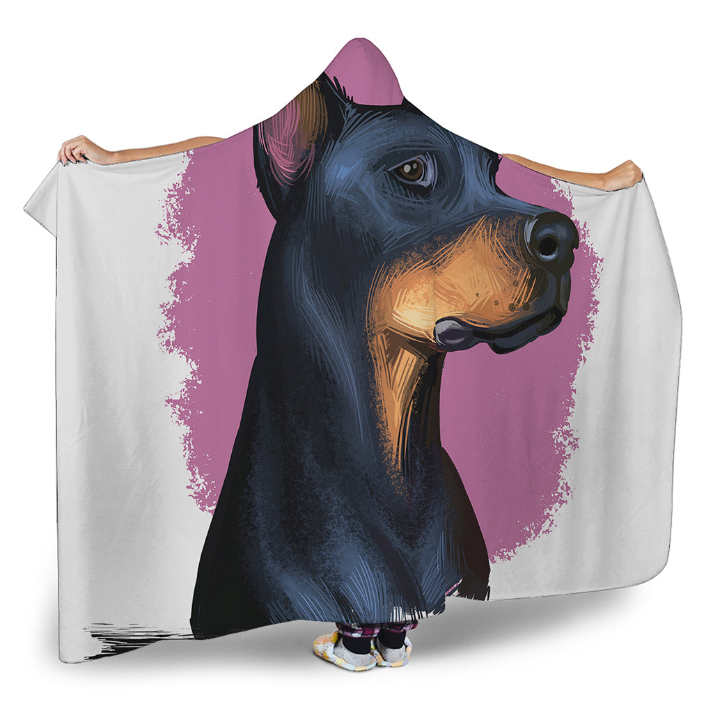 Dobermann Portrait Print Hooded Blanket