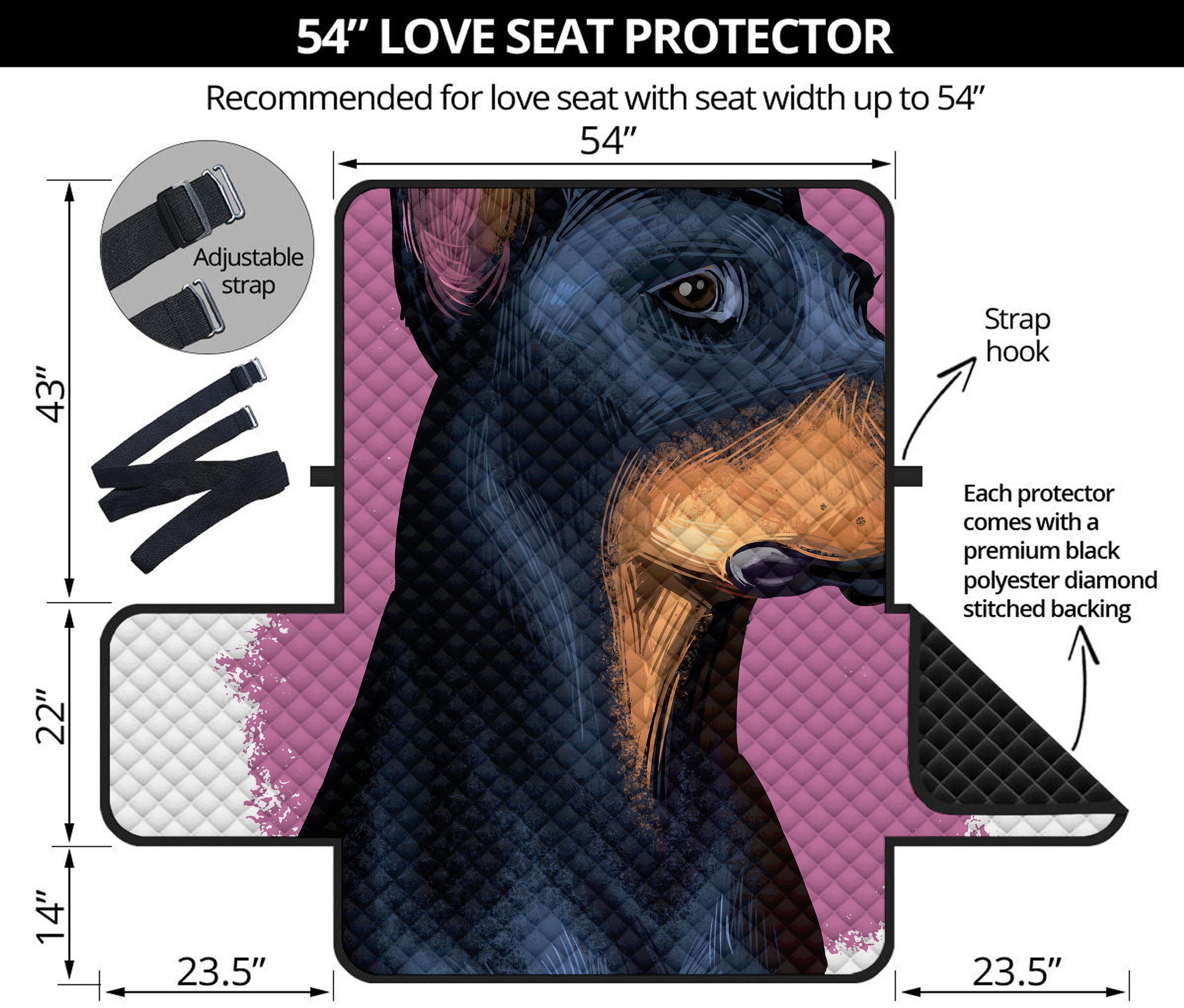 Dobermann Portrait Print Loveseat Protector