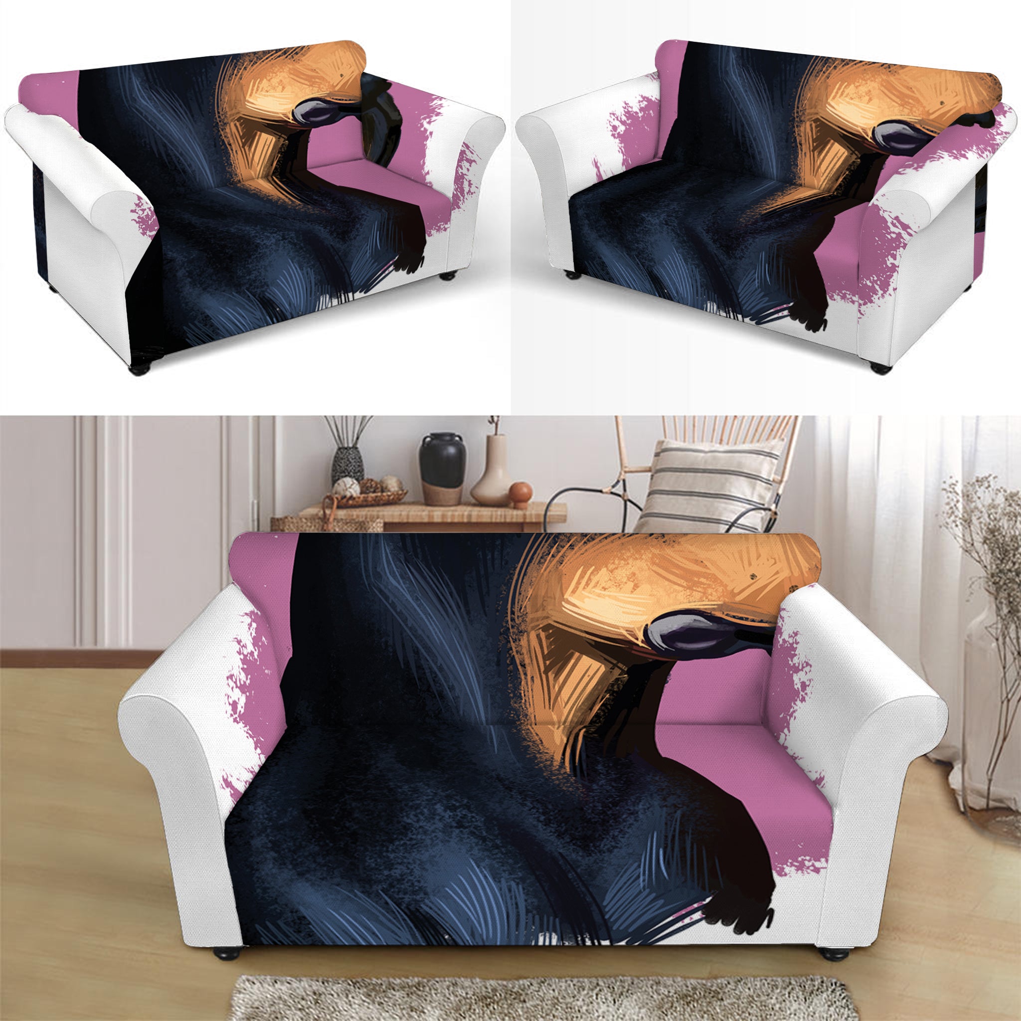 Dobermann Portrait Print Loveseat Slipcover