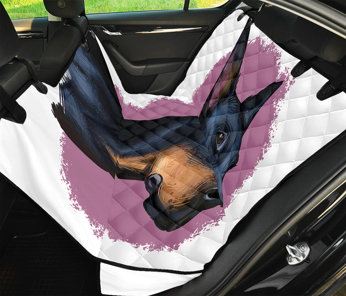 Dobermann Portrait Print Pet Car Back Seat Cover