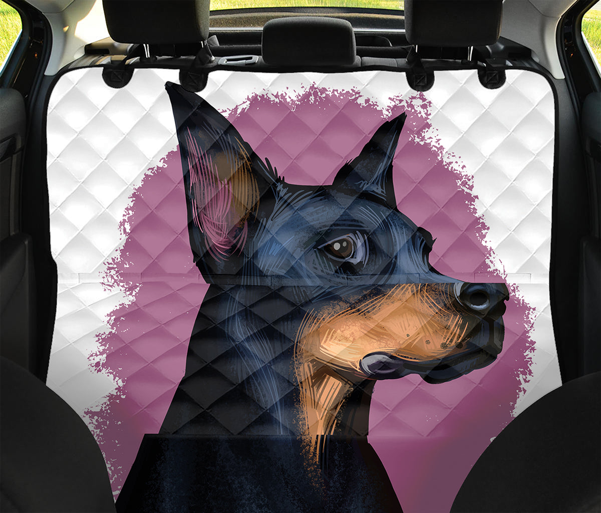 Dobermann Portrait Print Pet Car Back Seat Cover