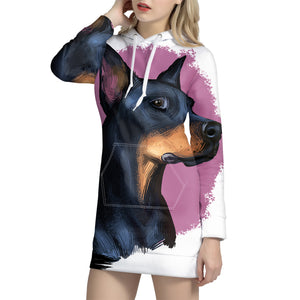 Dobermann Portrait Print Pullover Hoodie Dress