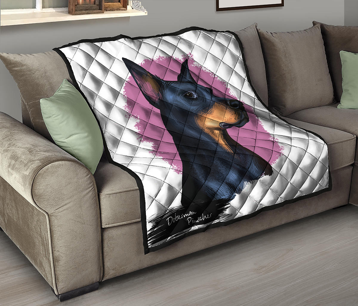 Dobermann Portrait Print Quilt