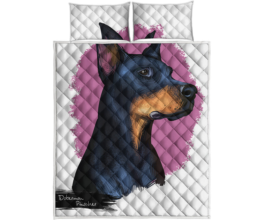 Dobermann Portrait Print Quilt Bed Set