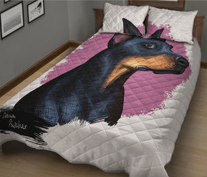 Dobermann Portrait Print Quilt Bed Set