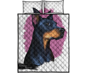 Dobermann Portrait Print Quilt Bed Set