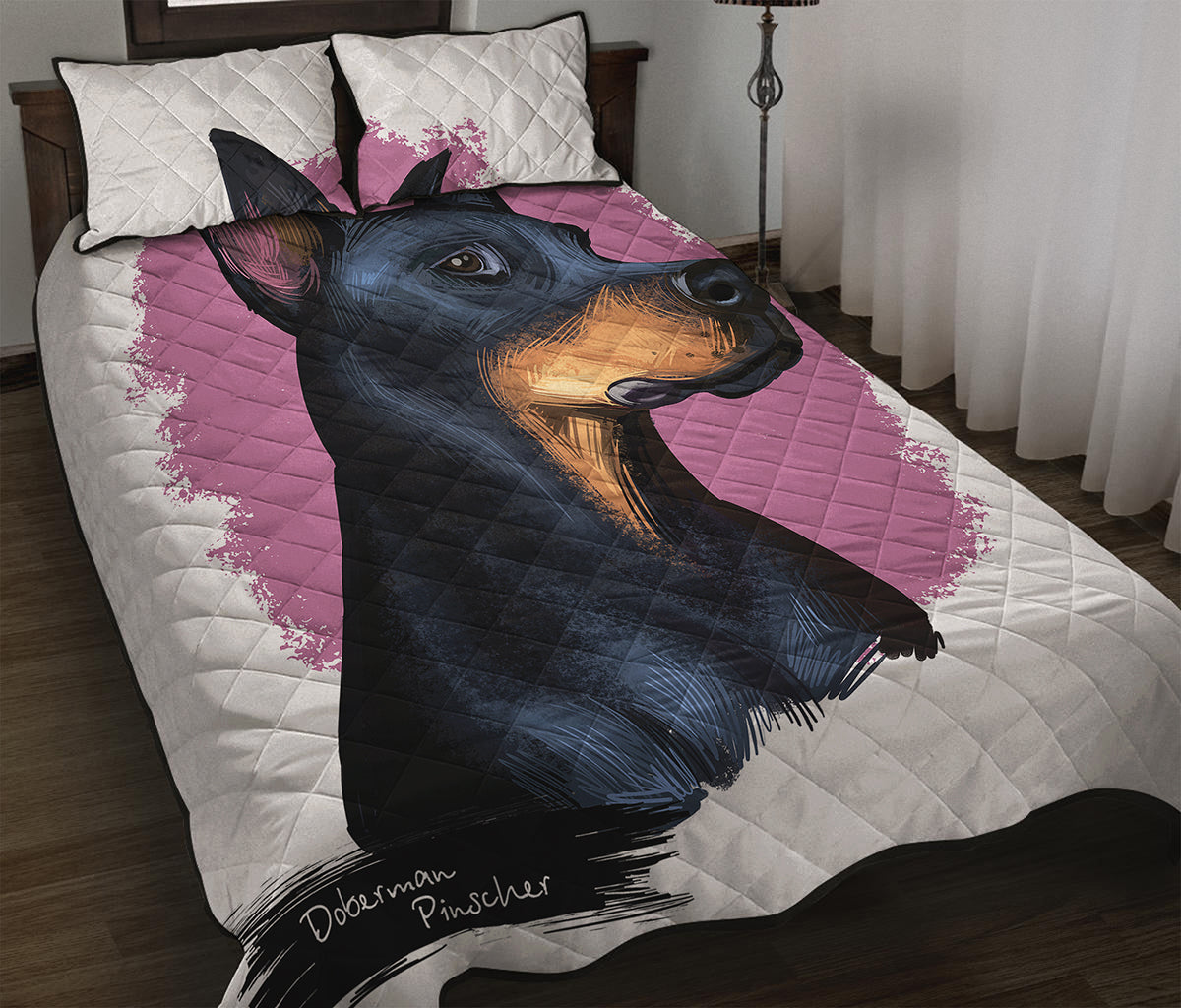 Dobermann Portrait Print Quilt Bed Set