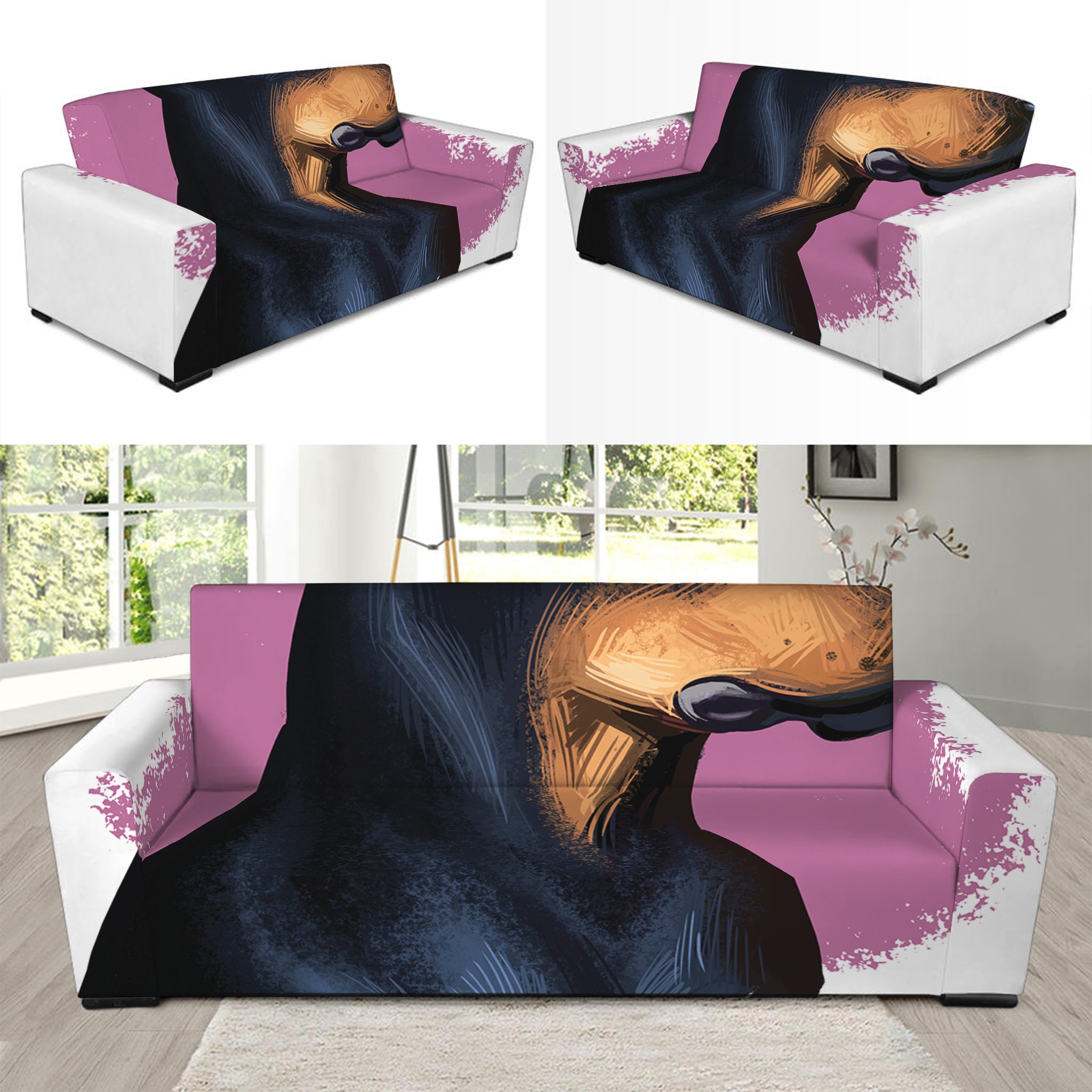 Dobermann Portrait Print Sofa Slipcover