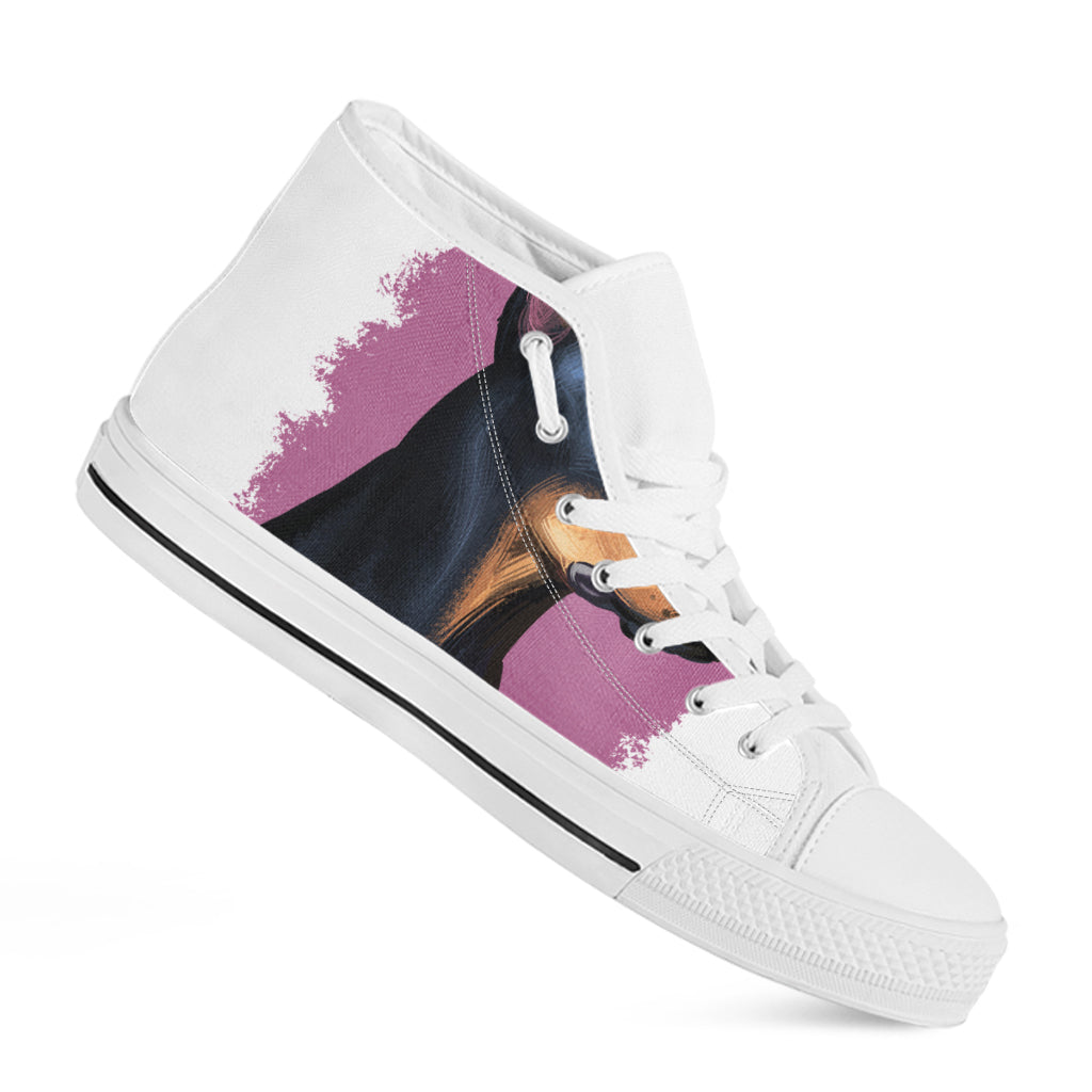 Dobermann Portrait Print White High Top Shoes