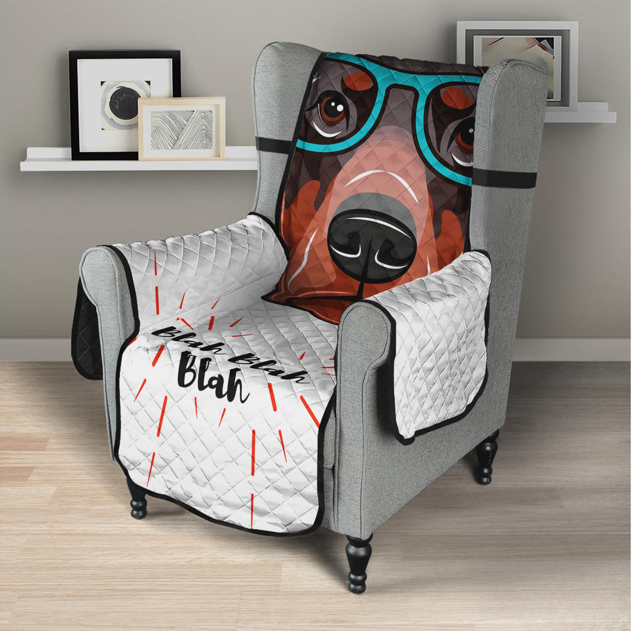 Dobermann With Glasses Print Armchair Protector