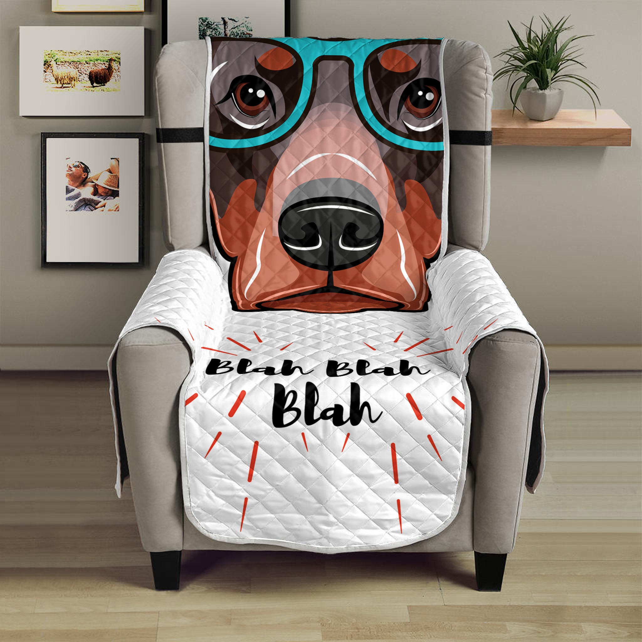 Dobermann With Glasses Print Armchair Protector