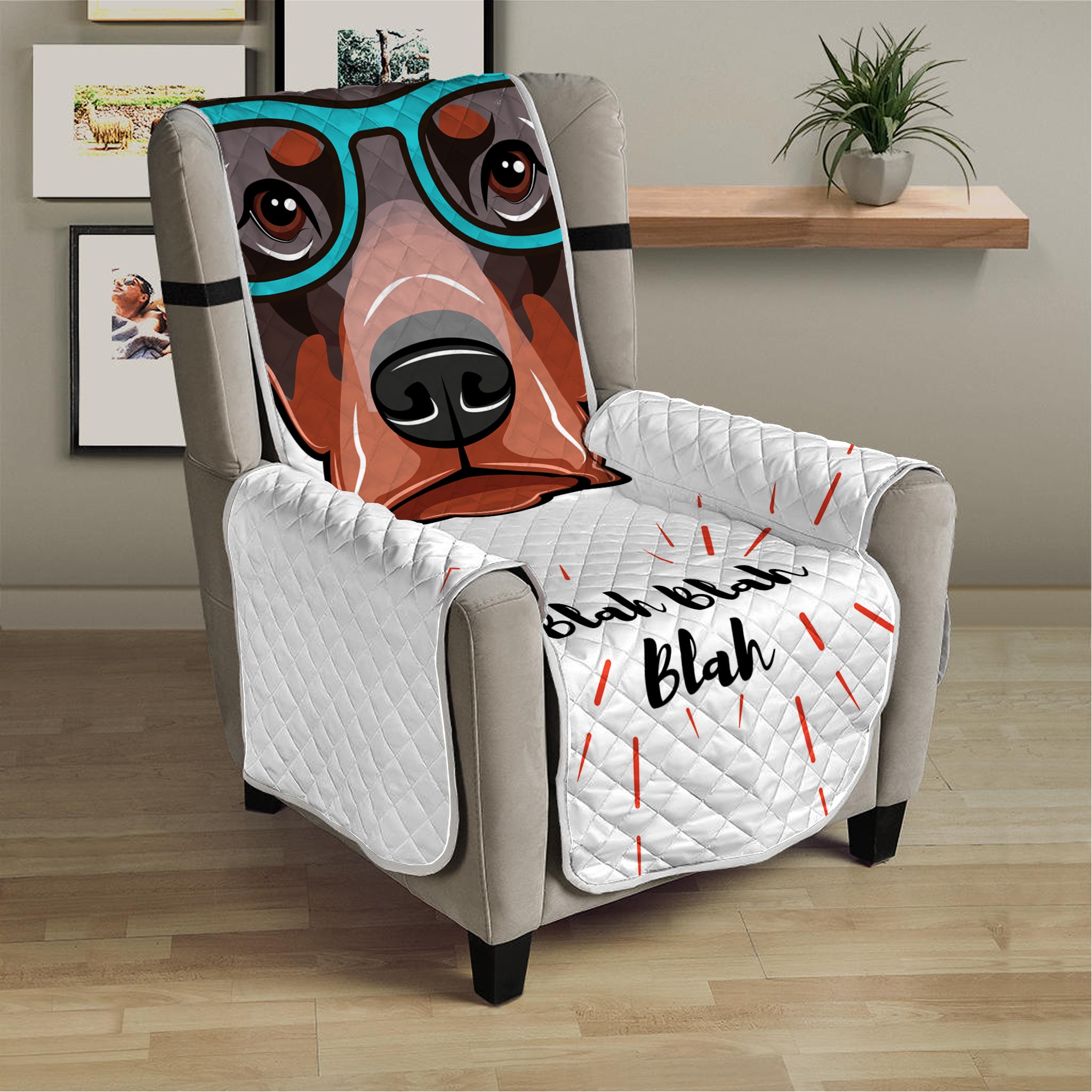 Dobermann With Glasses Print Armchair Protector