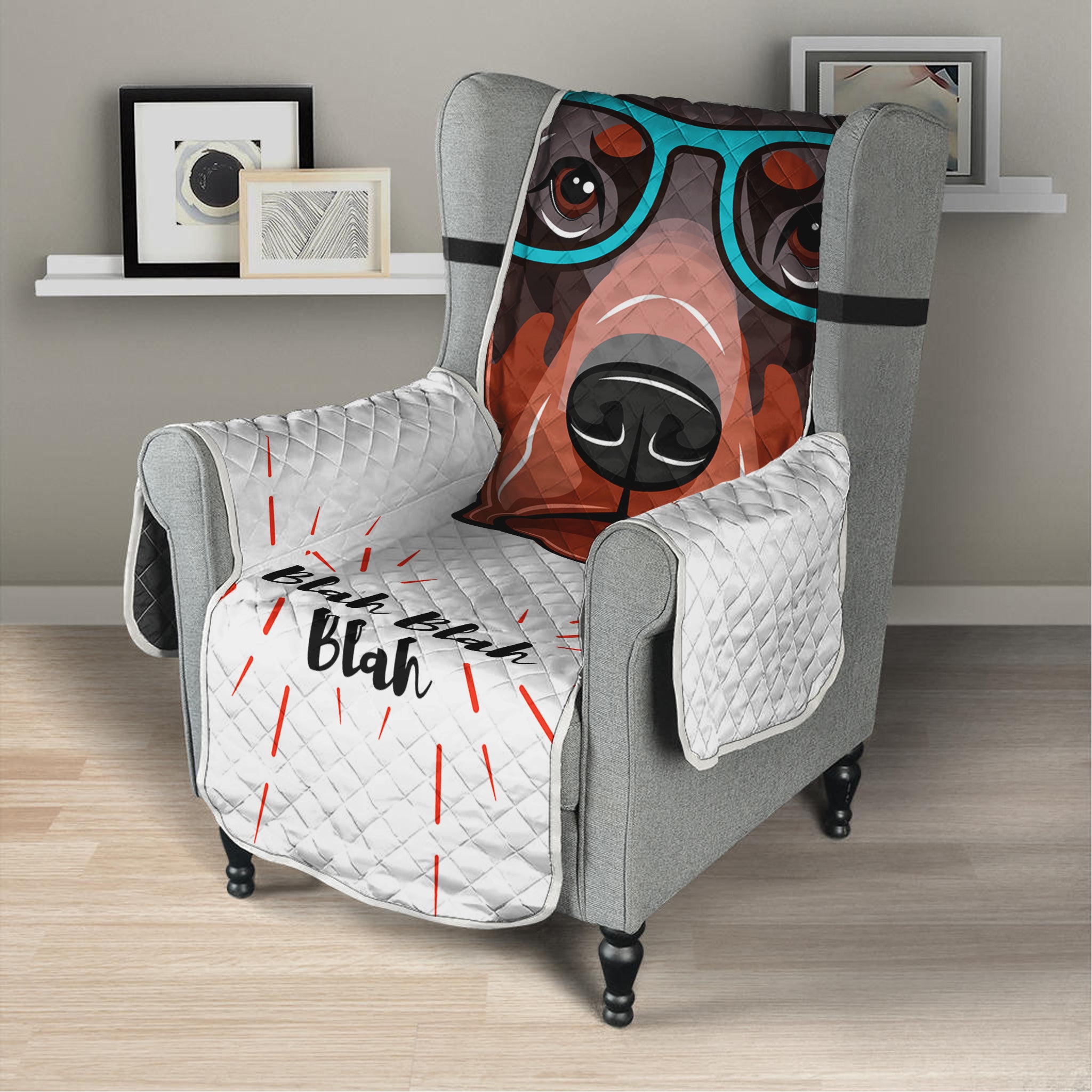 Dobermann With Glasses Print Armchair Protector