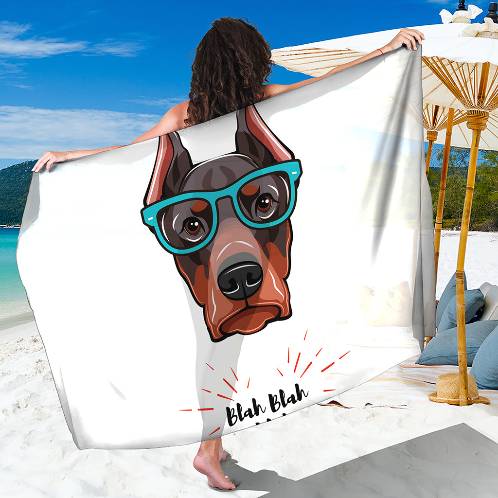 Dobermann With Glasses Print Beach Sarong Wrap