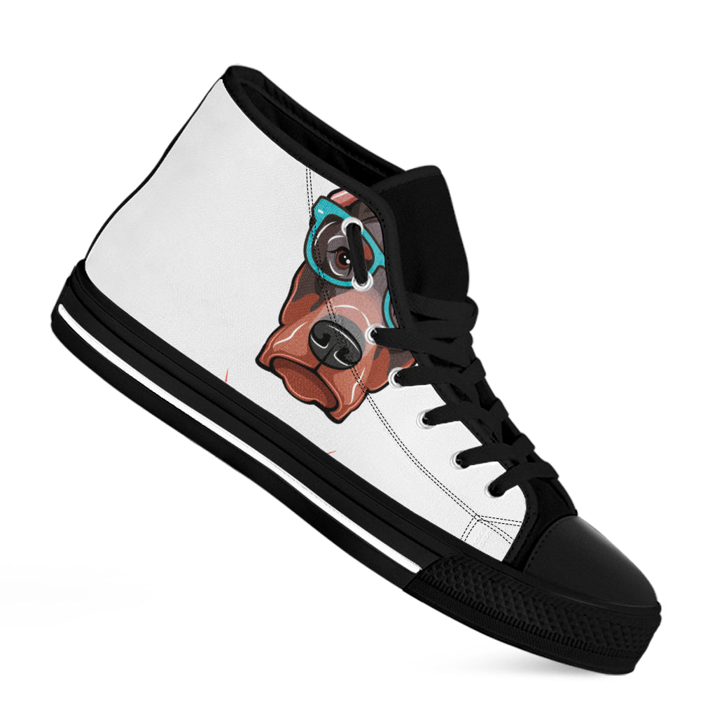 Dobermann With Glasses Print Black High Top Shoes