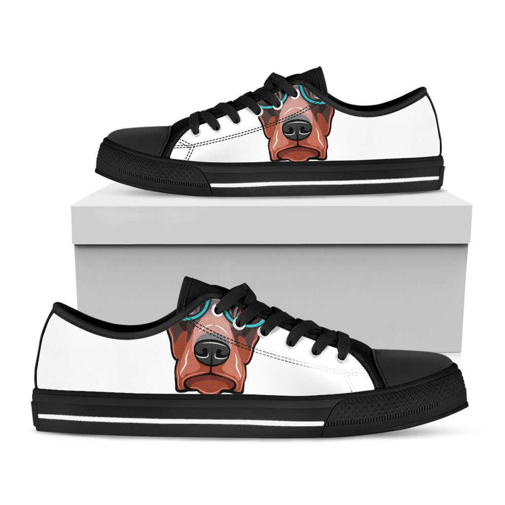 Dobermann With Glasses Print Black Low Top Shoes 