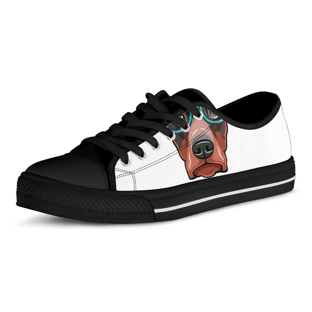 Dobermann With Glasses Print Black Low Top Shoes 