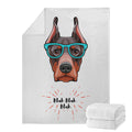 Dobermann With Glasses Print Blanket