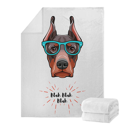 Dobermann With Glasses Print Blanket